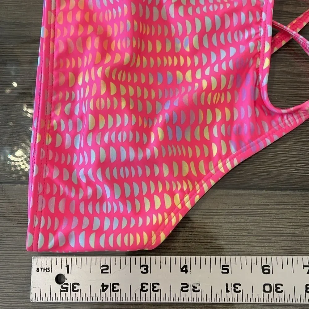 Lands’ End Bright Pink Geo Printed Bikini Top Size 8 New